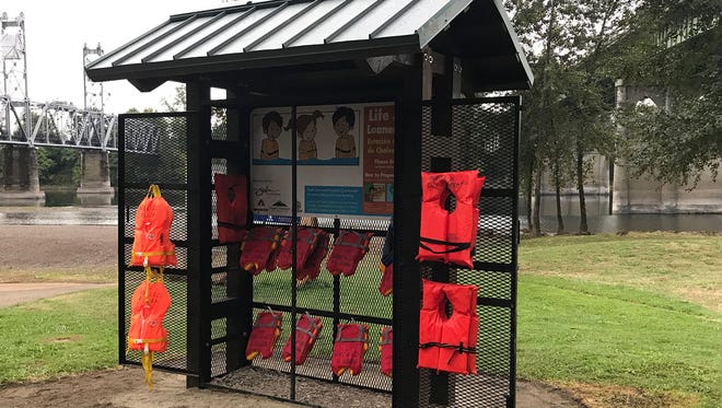 A new life vest loaner station at Wallace Marine Park in Salem.