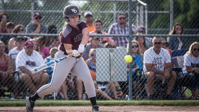 FILE -- Wes-Del softball's Callie Berry hit seven home runs for the Warriors this past season. She and her teammates saw their season end in a sectional final loss against Daleville.