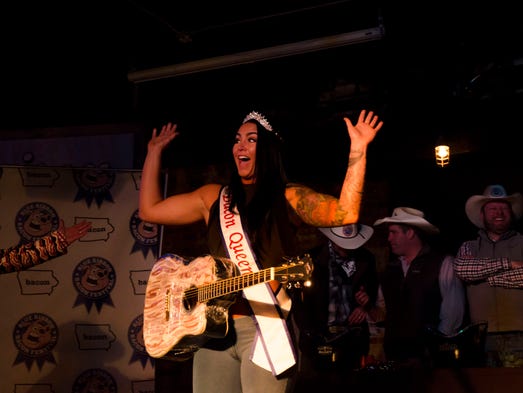 Courtney Dettmer being crowned the bacon queen at the