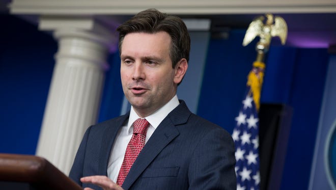 White House Press Secretary Josh Earnest answers a question during the daily press briefing, Thursday.
