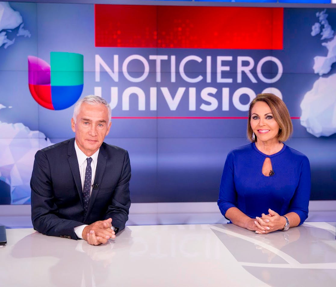 Jorge Ramos and María Elena Salinas co-anchor Univision's newscast.