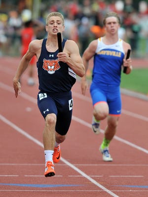 Galion's Drake Barnett sprints to the finish line in the 4x200 meter relay during the Division II state finals Saturday at Jesse Owens Memorial Stadium in Columbus. Barnett anchored two medal-winning relays and also reached the podium in the 200 dash.