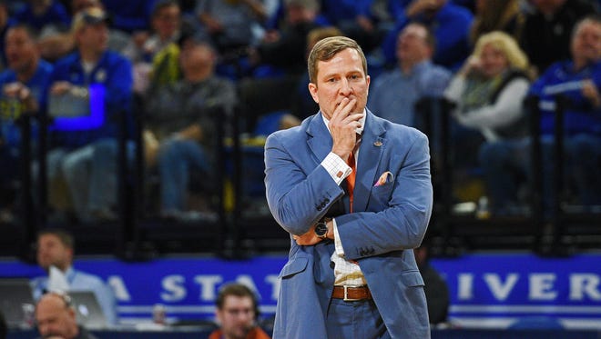 SDSU head basketball coach T.J. Otzelberger during a game against USD Saturday, Dec. 31, 2016, at Frost Arena on the South Dakota State University campus in Brookings, S.D. The Jackrabbits beat the Coyotes 73-72. 
