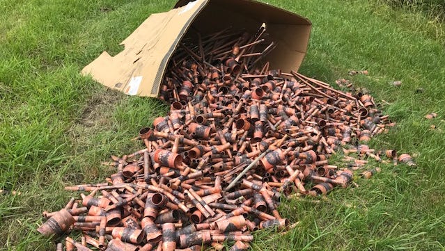 A bin of scrap copper that was dumped during the theft from Daikin.