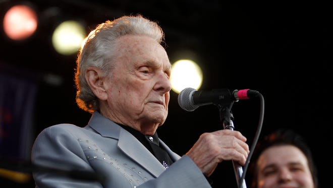 This photo taken Oct. 14, 2012, shows Ralph Stanley and the Clinch Mountain Boys closing out the Richmond Folk Festival. Stanley died Thursday, June 23, 2016.