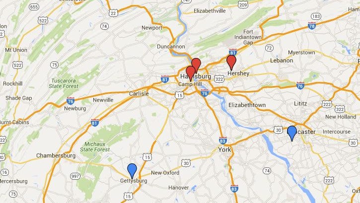 Map: Presidential candidate stops in central Pa.