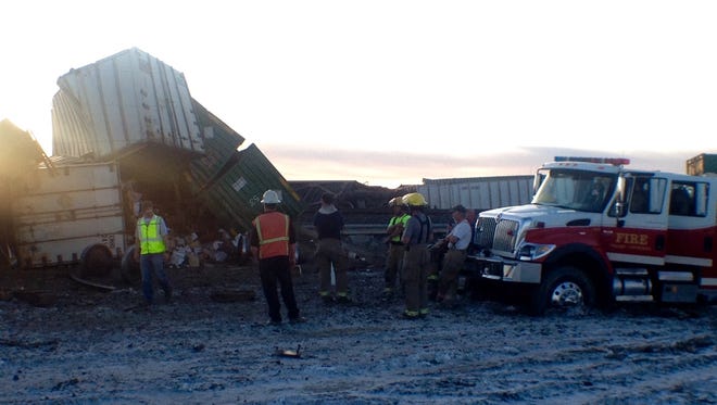 The wreckage from a train derailment Wednesday evening.