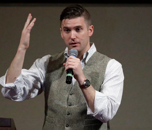 Richard Spencer speaks at the Texas A&M University campus in College Station, Texas.