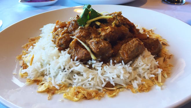THAINDIA's Friday-only Indian menu changes weekly. On the menu on March 24, Bhuna lamb ($25) described as "Mother’s multi-spice sauce” with yogurt finish served with basmati rice, a starter soup of vegetable broth with rice and ginger, and a Thai tea.
