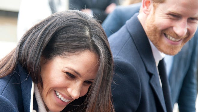 Prince Harry and his fiancee Meghan Markle in Birmingham, England, on March 8, 2018.