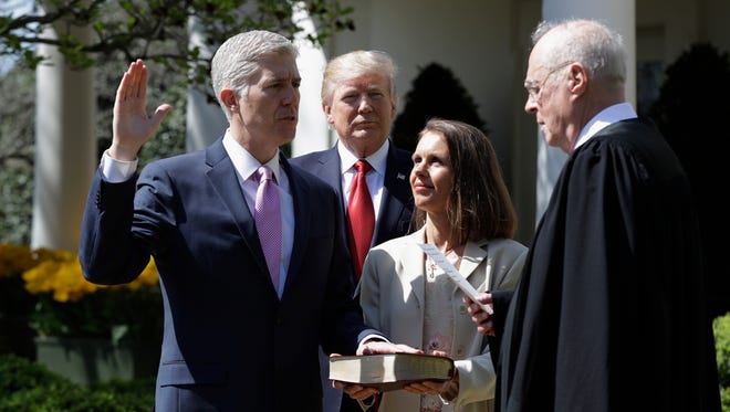 Supreme Court Justice Neil Gorsuch is to speak Thursday at the Trump International Hotel in Washington, D.C., sparking protests from opponents.