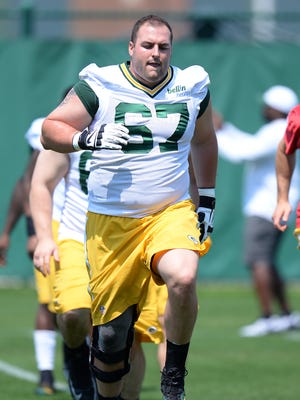 Green Bay Packers lineman Don Barclay during Organized Team Activities at Clarke Hinkle Field May 28, 2015.