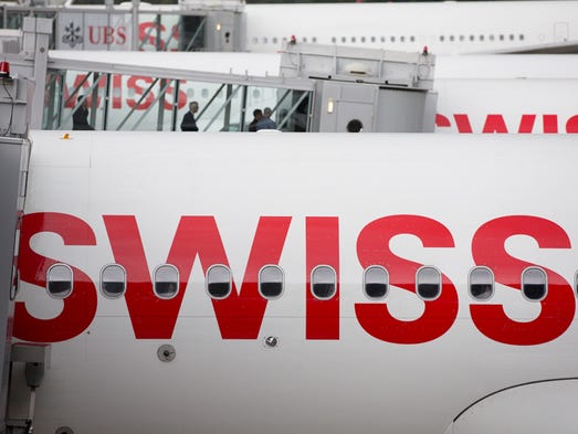 Swiss International Air Lines jets line up for their
