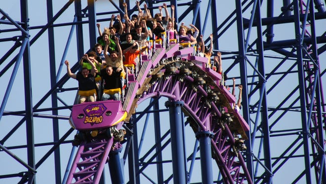 The Bizarro roller coaster at Six Flags New England, in Agawam, Massachusetts.