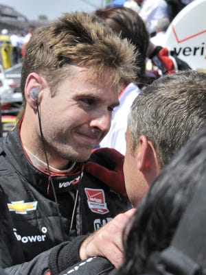 Will Power reacts to finishing second at the Indianapolis Motor Speedway on May 24, 2015