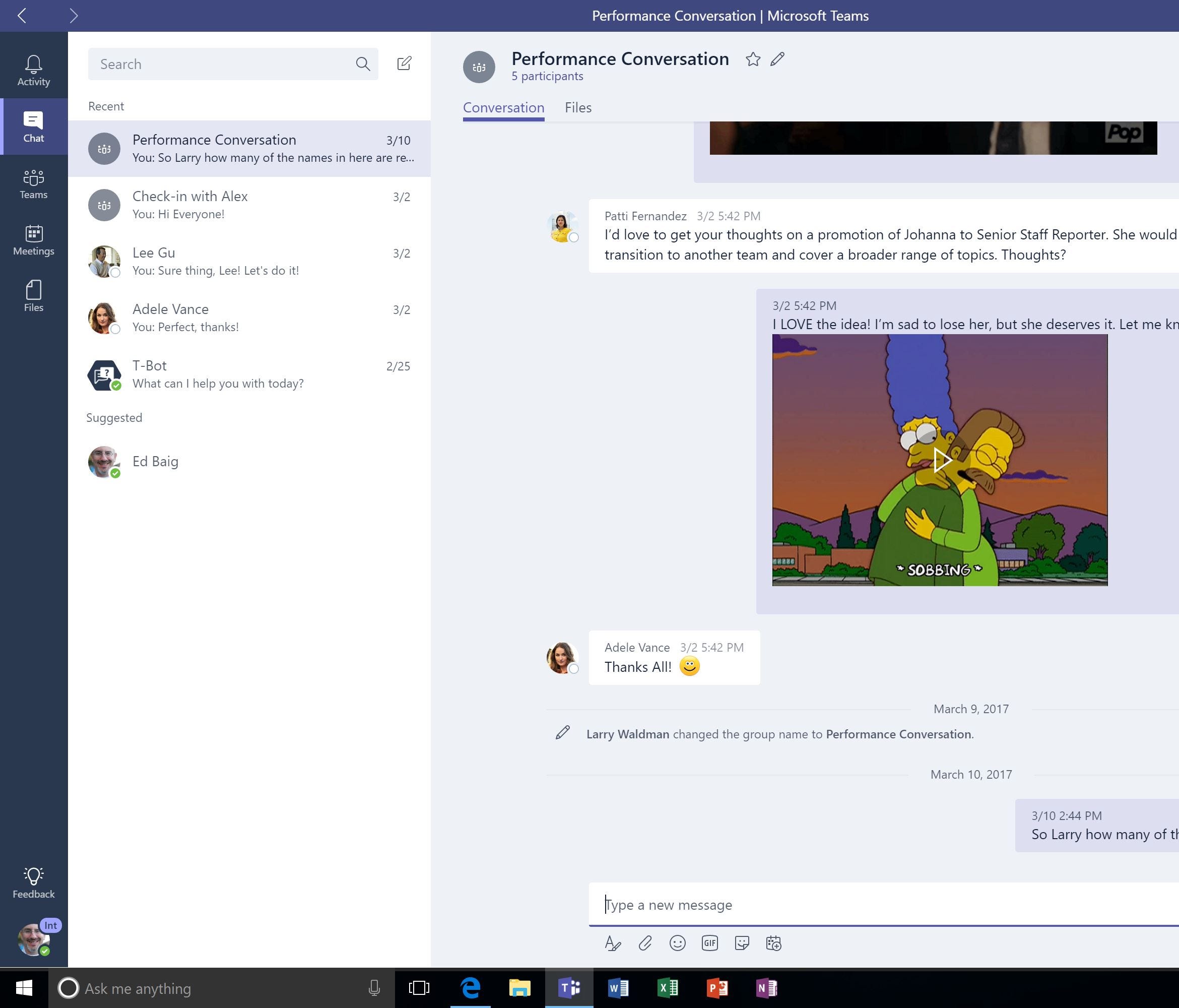 Microsoft Teams chat feed