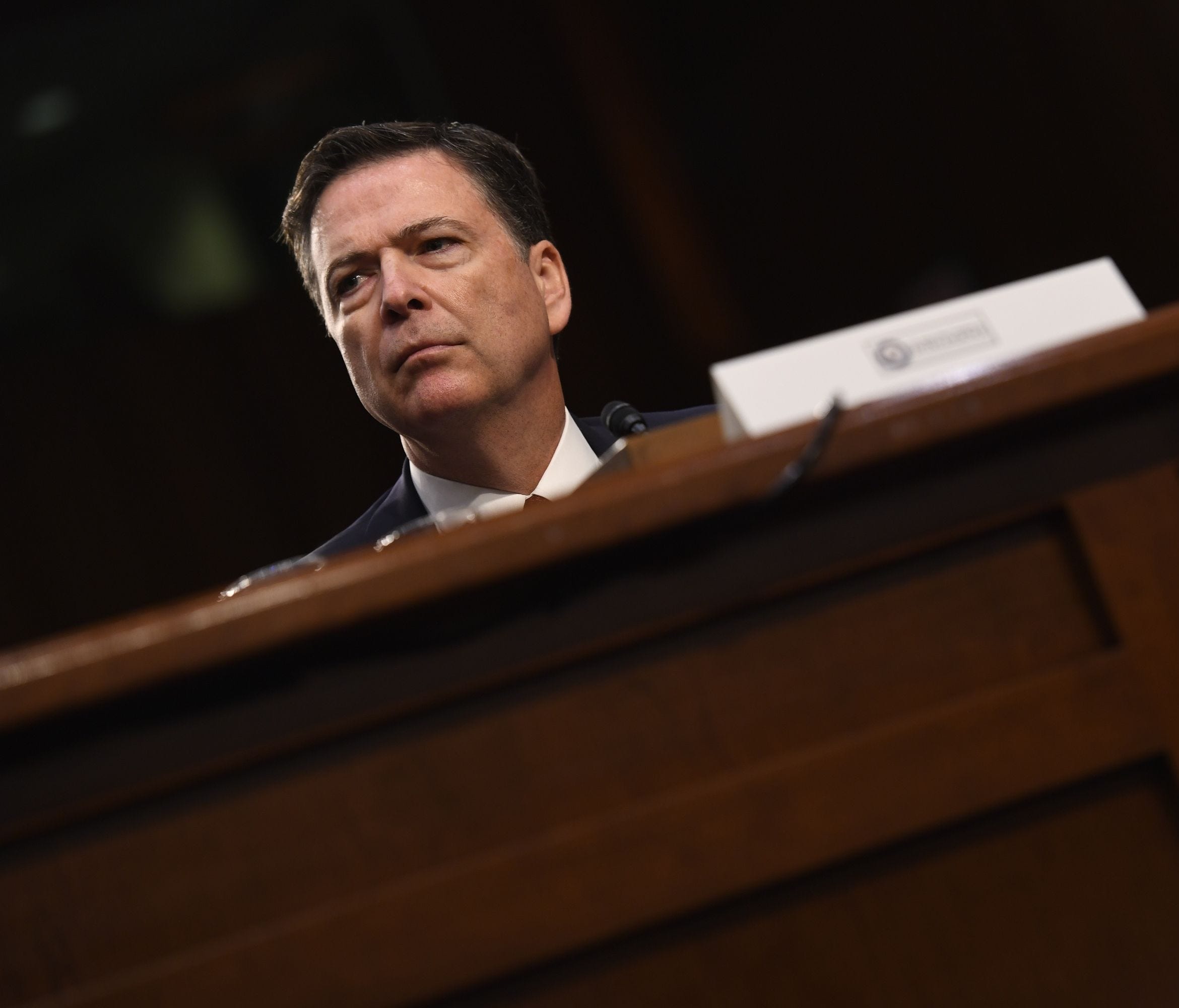Former FBI director James Comey testifies in front of the Senate Intelligence Committee on June 8, 2017.