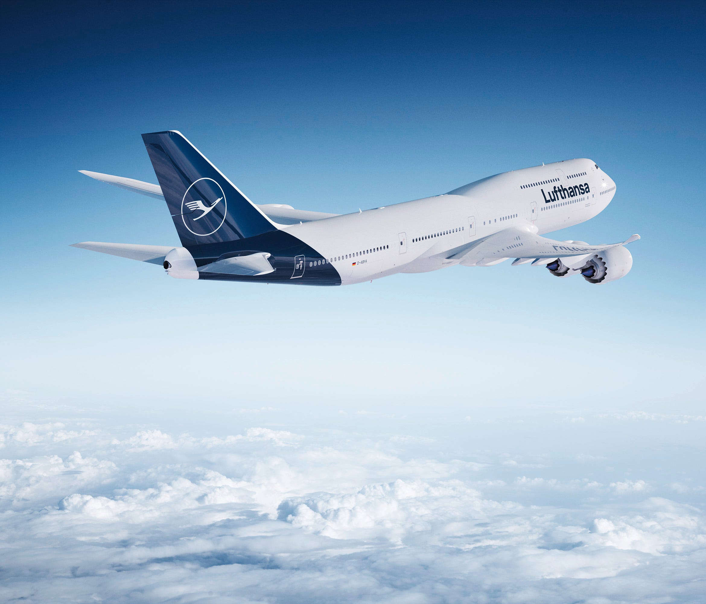 This image provided by Lufthansa shows its new paint scheme on one of its Boeing 747 aircraft.