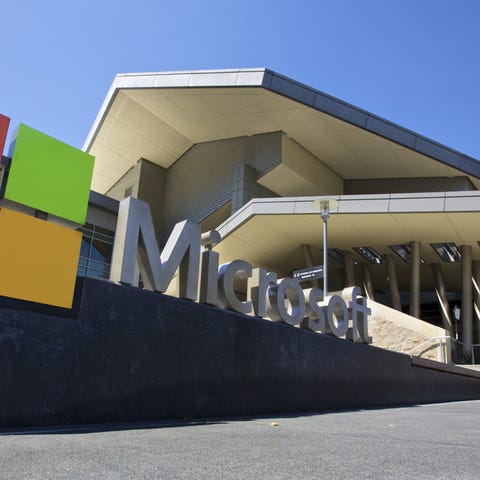 A building with Microsoft's name and logo in front