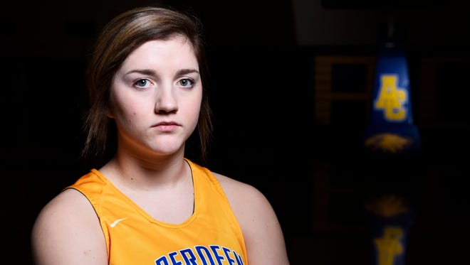 Aberdeen Central forward Paiton Burckhard (33)  poses for a portrait on Jan. 24, 2017 in Aberdeen, S.D.