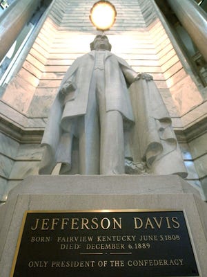A statue of Confederate President Jefferson Davis in the Capitol Rotunda in Frankfort, Ky.