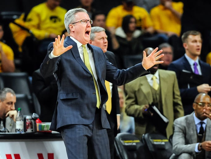 Iowa Hawkeyes head coach Fran McCaffery reacts during
