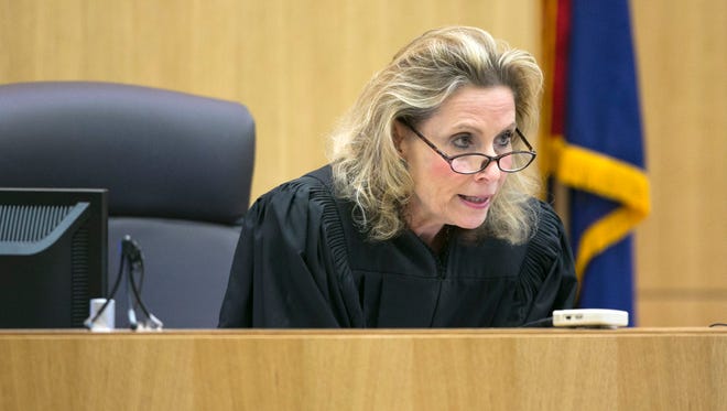Judge Sherry Stephens rules that the courtroom must be cleared of everyone except for the victims and defendants' families for the next witnesses testimony during the sentencing phase retrial of Jodi Arias at Maricopa County Superior Court in Phoenix on Thursday, October 30, 2014.