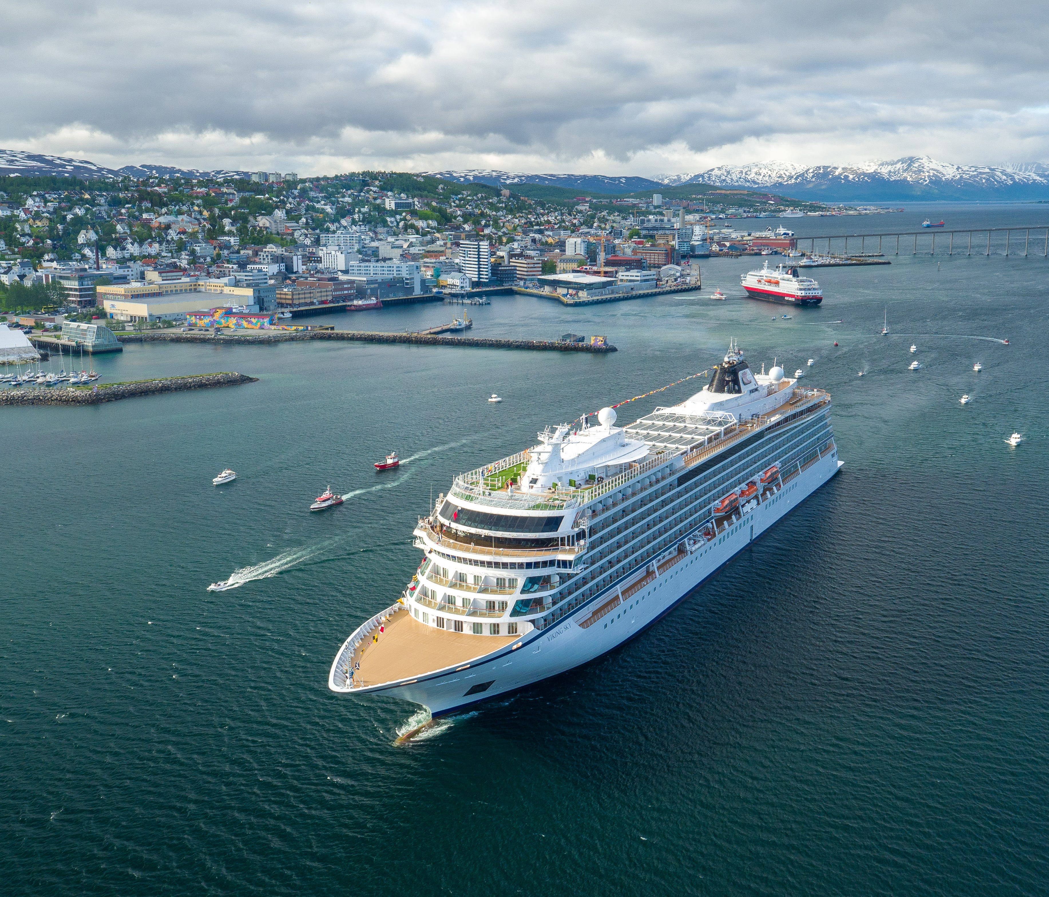 Like Viking Sky, shown here in Tromso, Norway, Viking Sun will be an upscale ship designed for destination-intensive voyages around the globe.