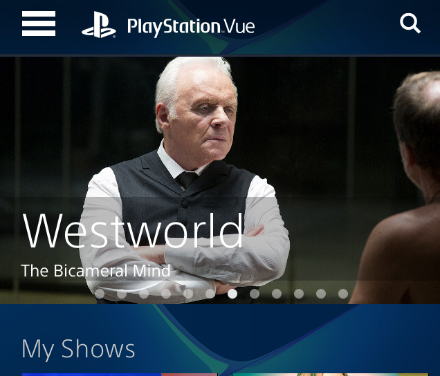A screen shot of PlayStation Vue on a smartphone.