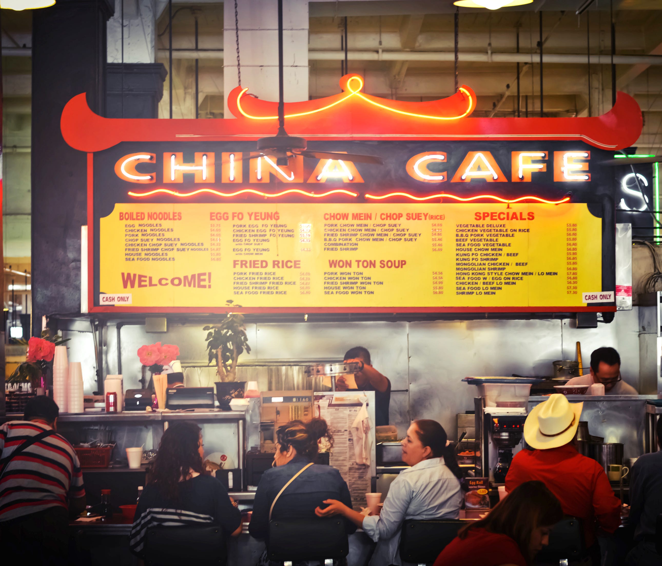 China Cafe has been a staple inside Los Angeles' Grand Central Market since 1959, serving boiled noodles, chow mein, fried rice and won ton soup.