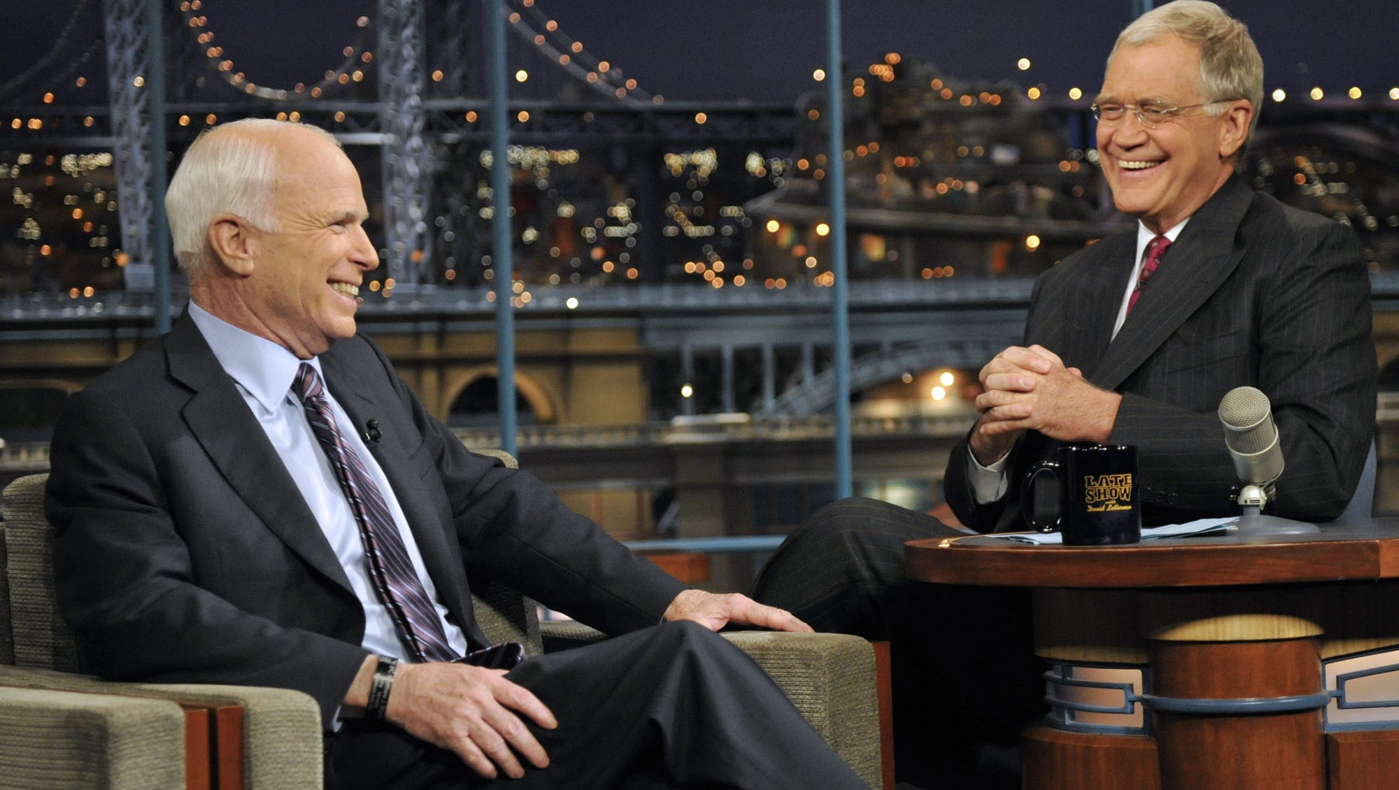Arizona Sen. John McCain talks with host David Letterman