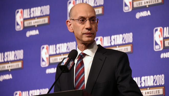 NBA commissioner Adam Silver speaks during the Commissioner Press Conference at the NBA All Star Games at Staples Center.
