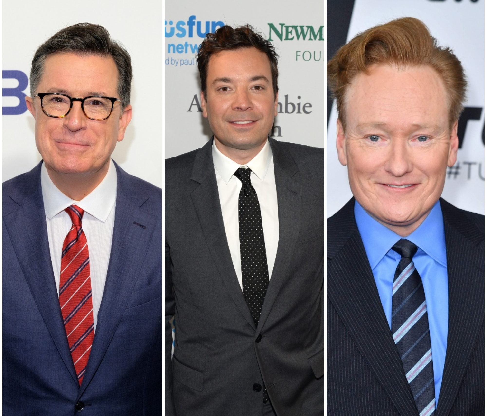 Late-night hosts Stephen Colbert, left, Jimmy Fallon and Conan O'Brien teamed up Tuesday for a video response to President Trump's Monday insults.