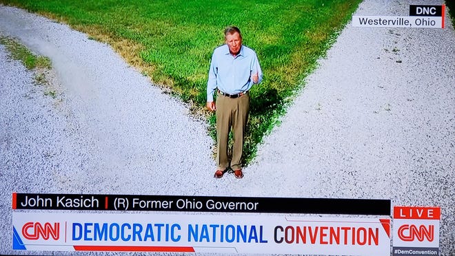 John Kasich invoked his "Two Paths" theme in speaking Monday night in support of Joe Biden in recorded remarks at the virtual Democratic National Convention.