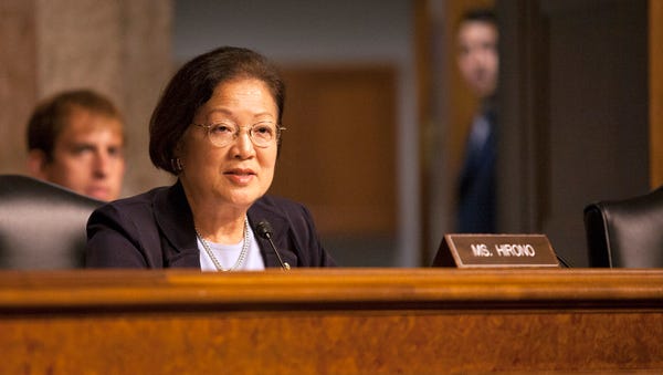 Sen. Mazie Hirono, D-Hawaii, makes a statement to...