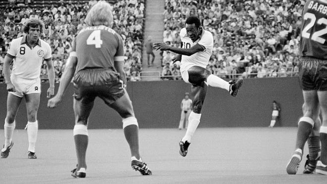 Soccer superstar, Pele, 10, is seen in action in East Rutherford, N.J., June 2, 1977.