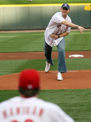 Fri April 24, 2009 :Xavier New head Coach Chris Mack thows out the first pitch before the Reds game with the Atlanta Braves.