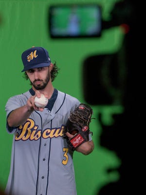 Hunter Wood during the Montgomery Biscuits media day at Riverwalk Stadium in Montgomery, Ala., on Tuesday April 4, 2017.