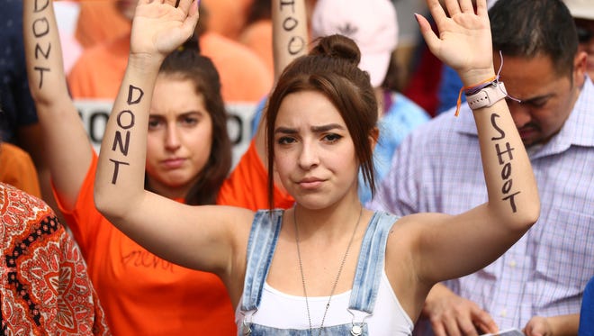 March For Our Lives protesters demand "their lives and safety become a priority and that we end gun violence and mass shootings in our schools and communities" march at the Arizona State Capitol on Mar. 24, 2018 in Phoenix, Arizona.