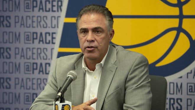 Pacers president Kevin Pritchard greets the media after drafting Aaron Holiday with the 23rd pick.