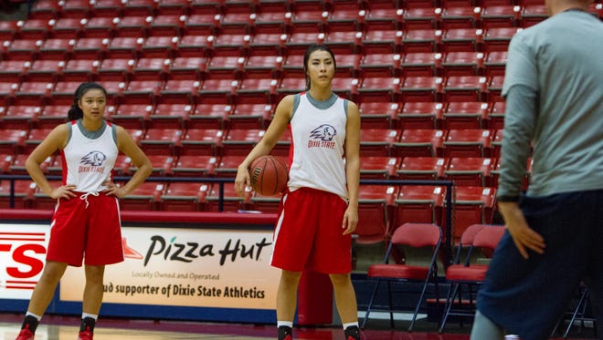 Dixie State Women's Basketball team practices at the Burns Arena Wednesday, Nov. 2, 2016.