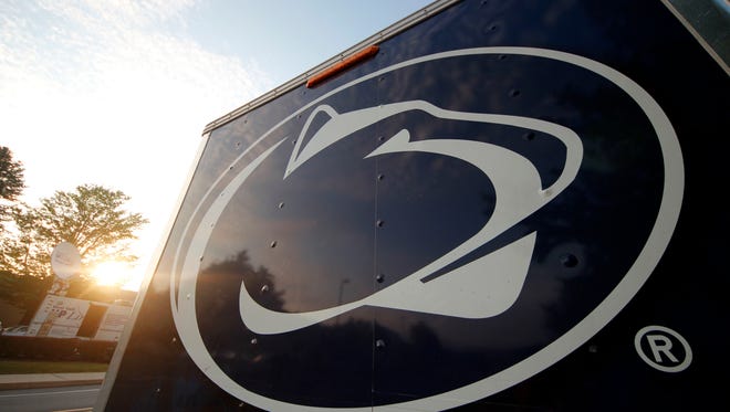 This is a Penn State University logo on the side of a merchandise trailer outside Beaver Stadium.