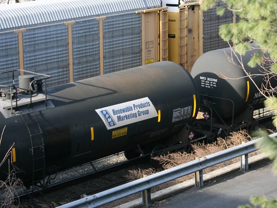 Tank cars placarded for ethanol in Teaneck N.J., in