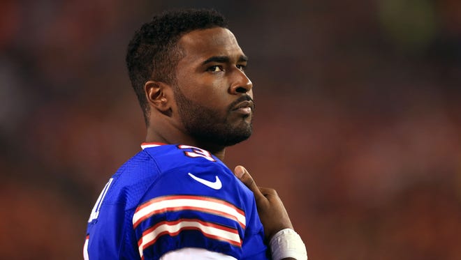 Buffalo Bills quarterback EJ Manuel (3) on the sidelines during the second quarter of a preseason game against the Cleveland Browns at FirstEnergy Stadium.