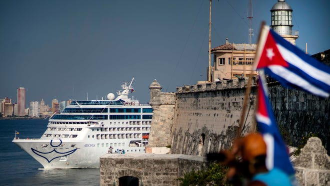 Carnival's Fathom cruise line ship Adonia arrives  in Havana from Miami on May 2, 2016.