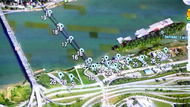 A map detailing the location of new police security cameras along the waterfront that are ready to go for Thunder Over Louisville on Saturday. There are currently 28 cameras covering the waterfront that include Waterfront Park and the Big Four Bridge that have been put into effect within the past 17 days following mob violence in the area.  April 11, 2014