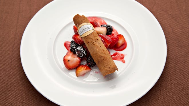 Susan Mayer's dessert, chocolate mousse cigars with raspberry smear and berries for her Top Chef meal, as seen in Phoenix on April,15, 2014. Credit: John Samora/ Arizona Republic