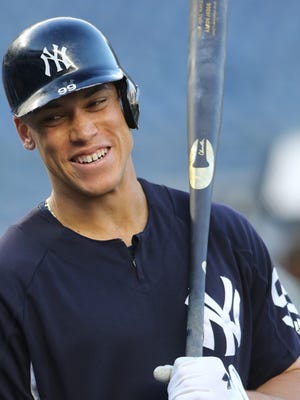 Aaron Judge during batting practice before the wild card game at Yankee Stadium against the Twins on Tuesday, October 3, 2017.