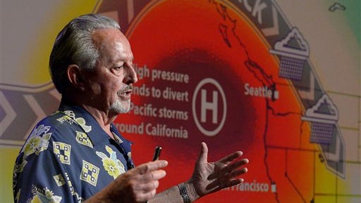 NASA oceanographer Bill Patzert speaks about an El Nino weather system that could strike California in late fall or early winter Thursday, Aug. 13, 2015, in Pasadena, Calif. The current El Nino, nicknamed Bruce Lee, is already the second strongest on record for this time of year and could be one of the most potent weather changers of the past 65 years, federal meteorologists say. (AP Photo/Jayne Kamin-Oncea) 

