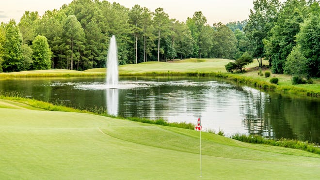 A view of the 18th hole at Cherokee Valley Golf Course as its seen looking back from the clubhouse.
